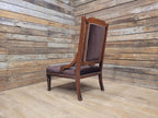 Antique Victorian Mahogany Slipper Chair with Brown Velour Upholstery
