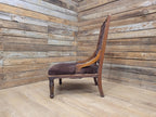Antique Victorian Mahogany Slipper Chair with Brown Velour Upholstery