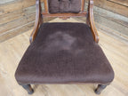 Antique Victorian Mahogany Slipper Chair with Brown Velour Upholstery