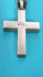 Vintage Silver Chunky Cross With White Stones Hallmarked 925, 18 Inch Chain