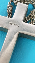 Vintage Silver Chunky Cross With White Stones Hallmarked 925, 18 Inch Chain