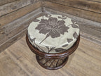 Vintage Country House Rattan Cane Circular Footstool Upholstered Pad
