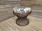Vintage Country House Rattan Cane Circular Footstool Upholstered Pad