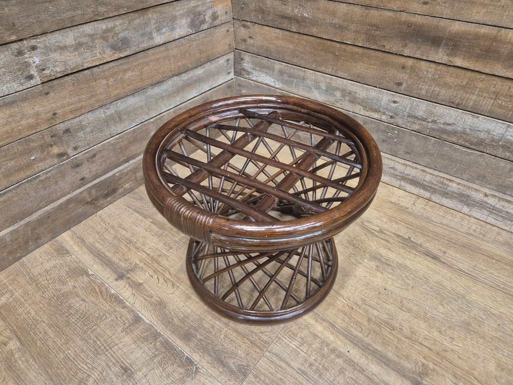 Vintage Country House Rattan Cane Circular Footstool Upholstered Pad
