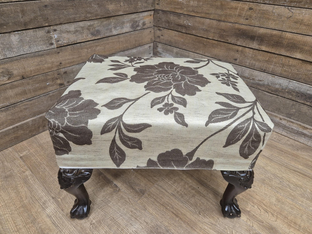 Vintage Country House Claw Ball Foot Rectangular Footstool Upholstered Pad