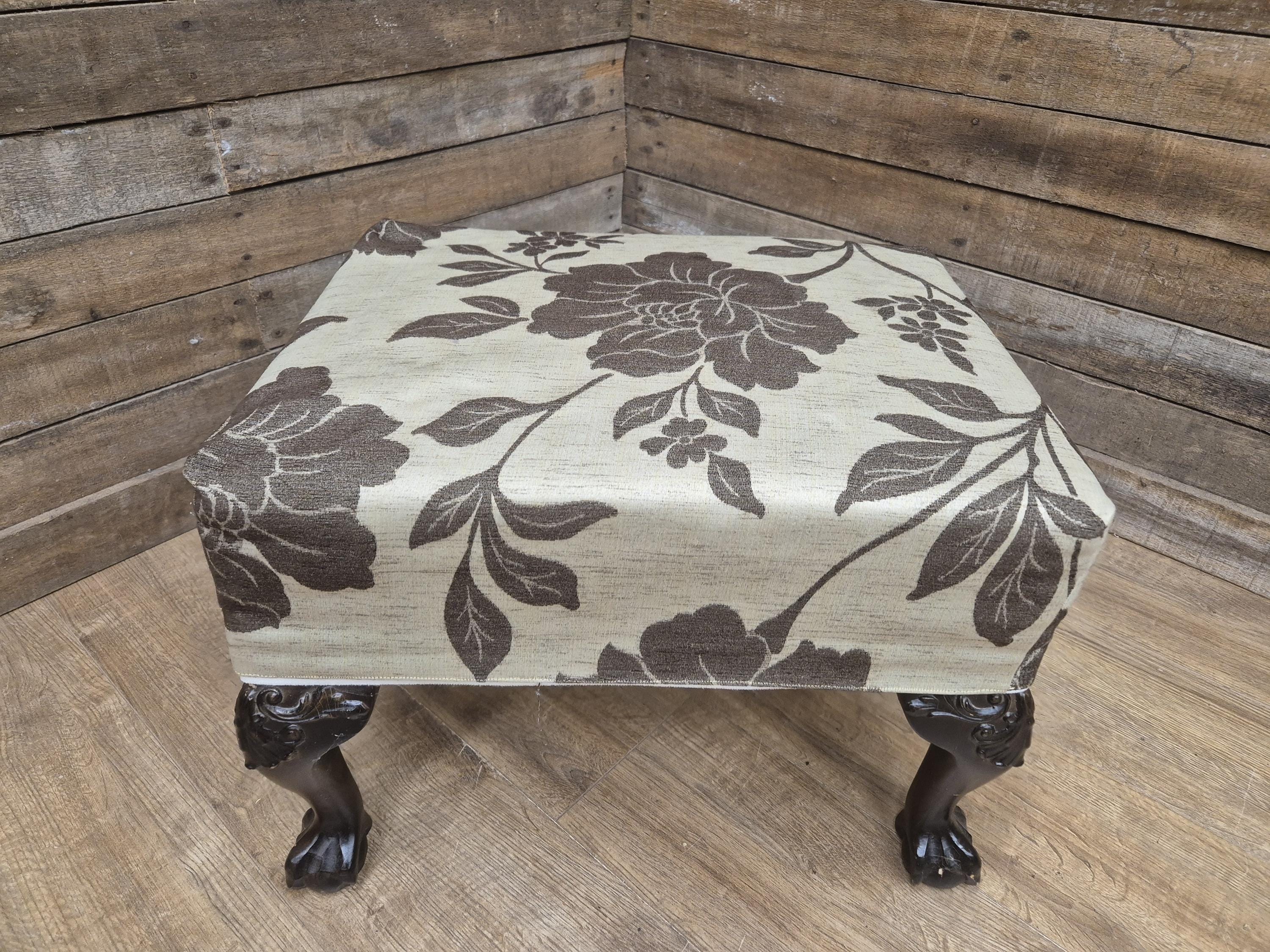 Vintage Country House Claw Ball Foot Rectangular Footstool Upholstered Pad