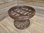 Vintage Country House Rattan Cane Circular Footstool Upholstered Pad