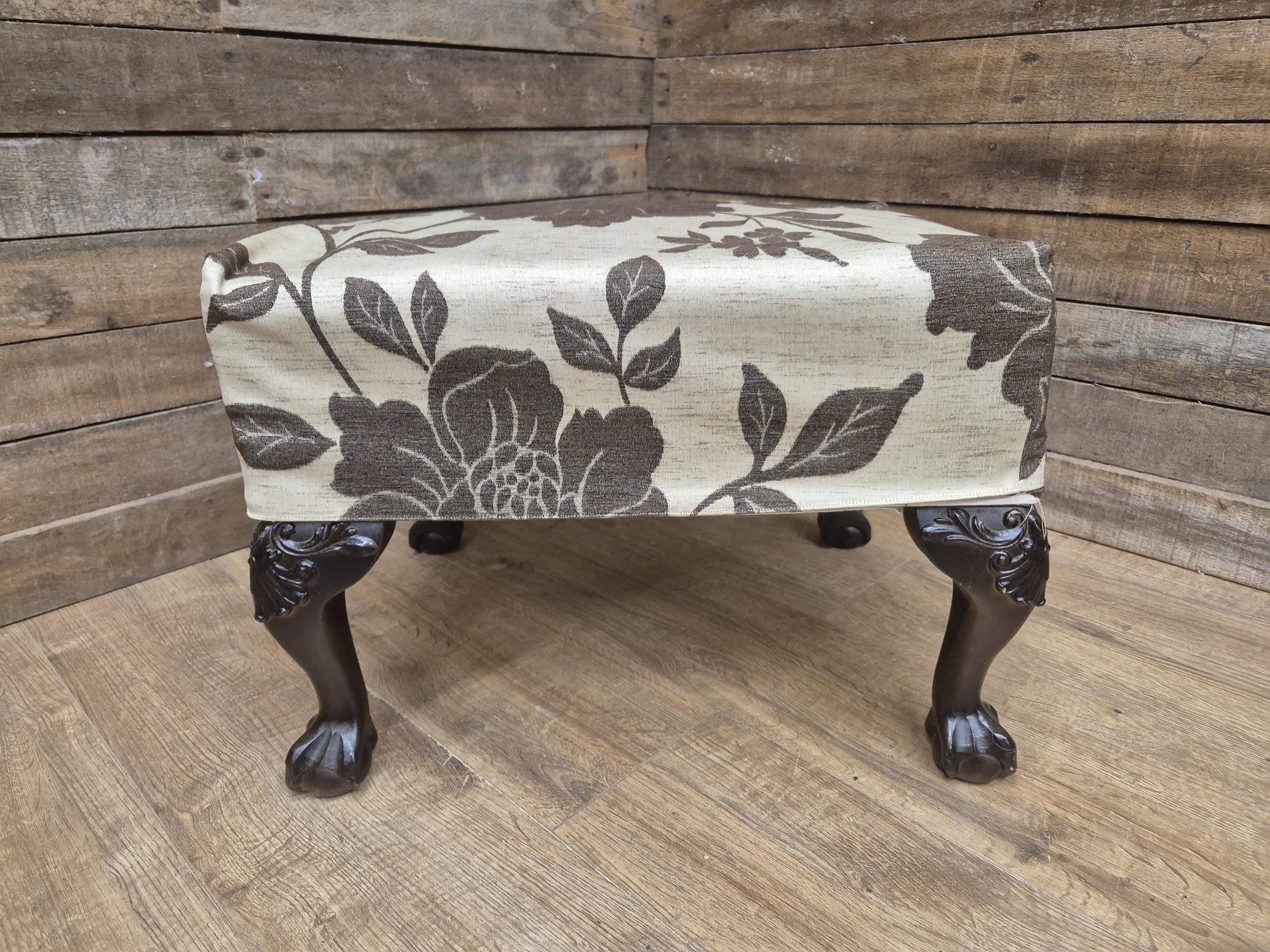 Vintage Country House Claw Ball Foot Rectangular Footstool Upholstered Pad
