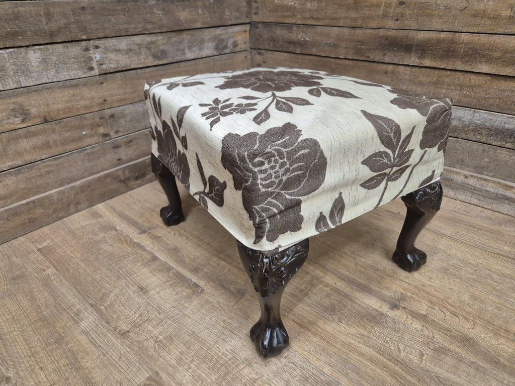 Vintage Country House Claw Ball Foot Rectangular Footstool Upholstered Pad