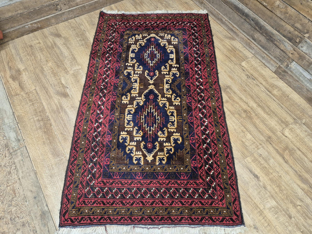 Vintage Hand-Knotted Wool Rug Traditional Style Carpet 190x110cm
