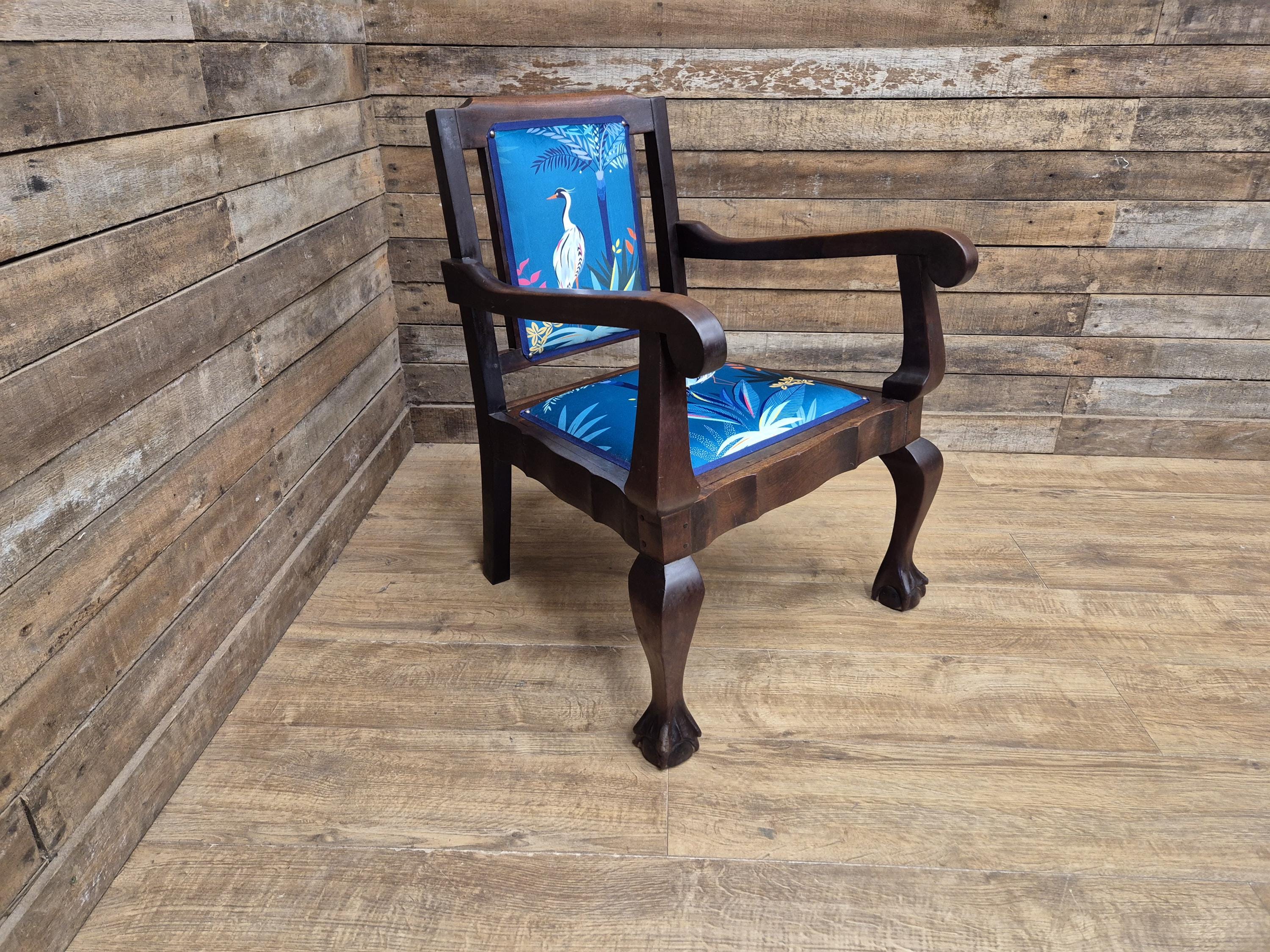 Antique Mahogany Framed Ball Claw Foot Armchair Upholstered In Designer Velvet