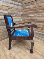 Antique Mahogany Framed Ball Claw Foot Armchair Upholstered In Designer Velvet