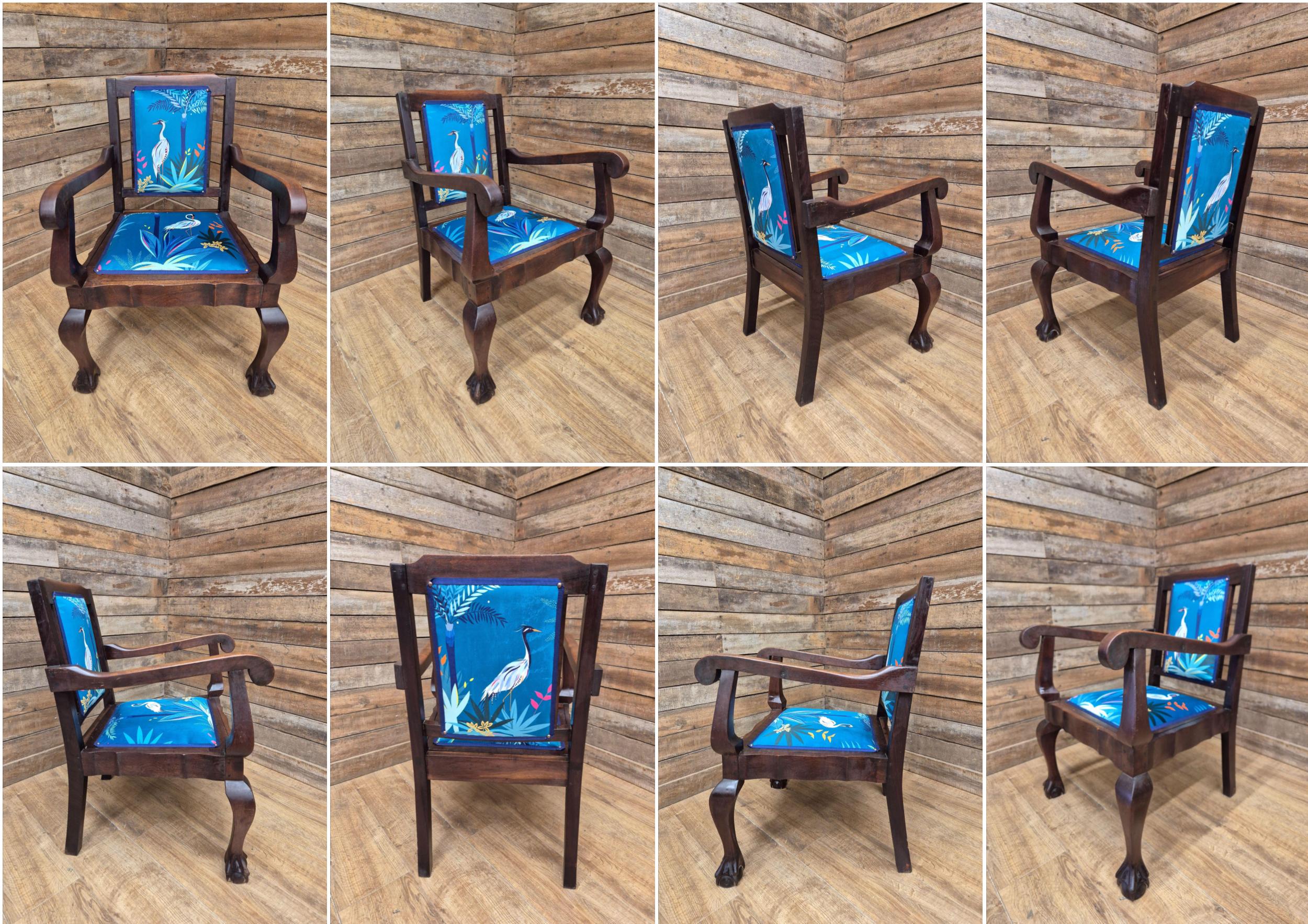 Antique Mahogany Framed Ball Claw Foot Armchair Upholstered In Designer Velvet