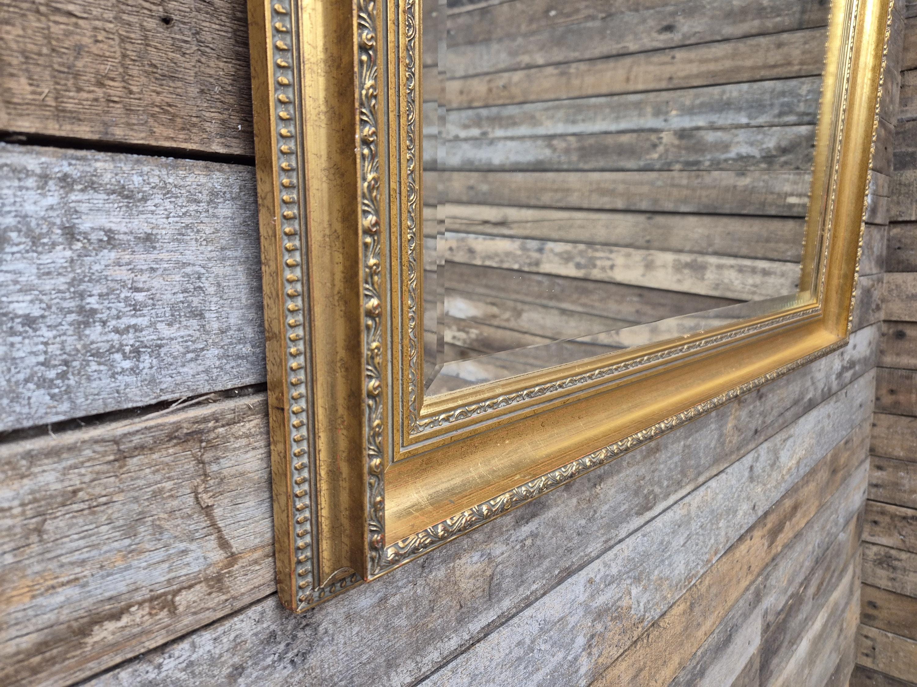 Vintage Bevel Edge Gold Framed Gilt Style Large Ornate Mantle Wall Mirror