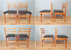 Two Mid Century Danish Influenced Teak Style Black Vinyl Pad Dining Chairs