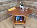 Mid Century Danish Inspired Oval Drop Leaf Teak Drinks Cocktail Trolley Retro