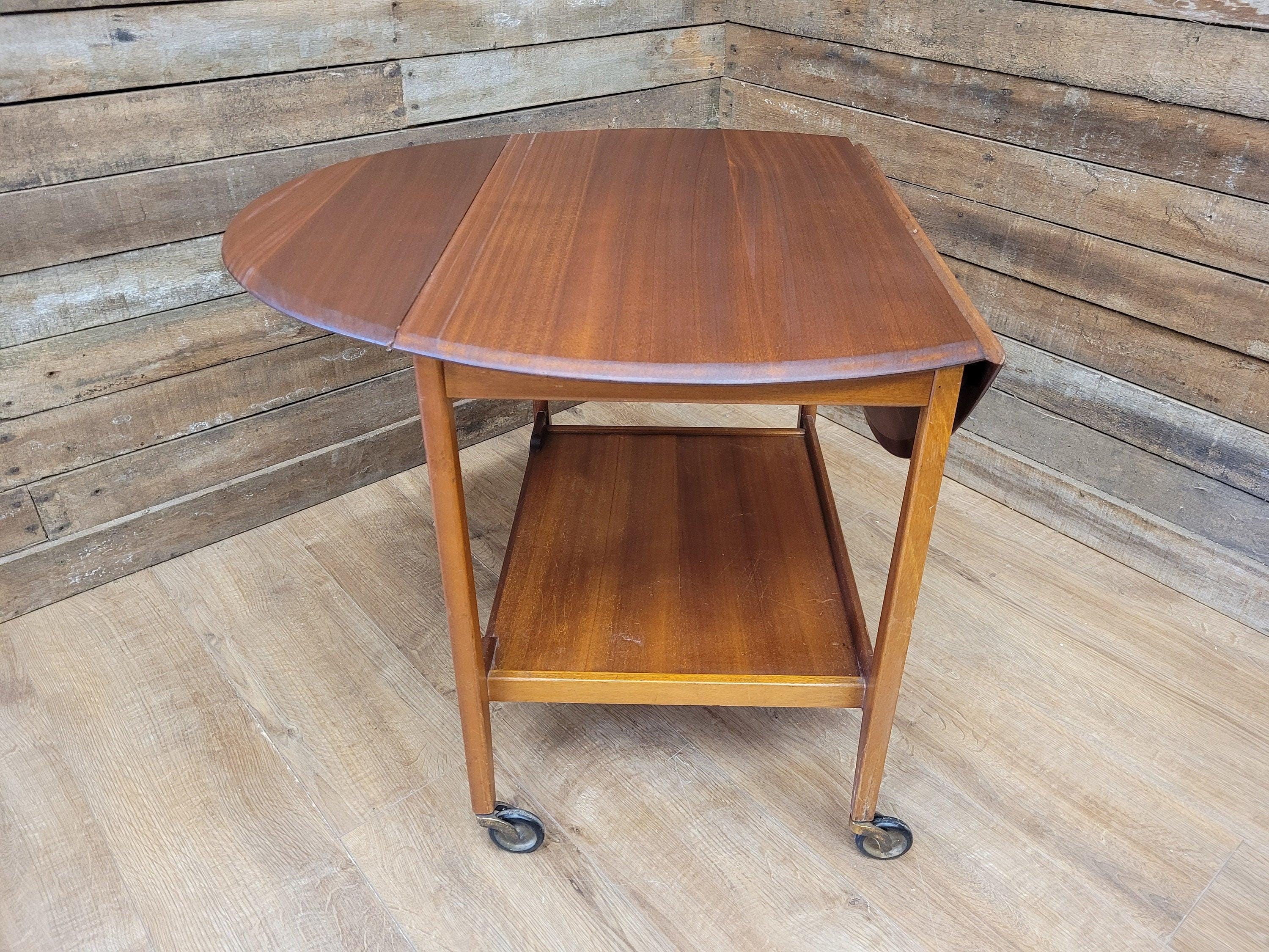 Mid Century Danish Inspired Oval Drop Leaf Teak Drinks Cocktail Trolley Retro