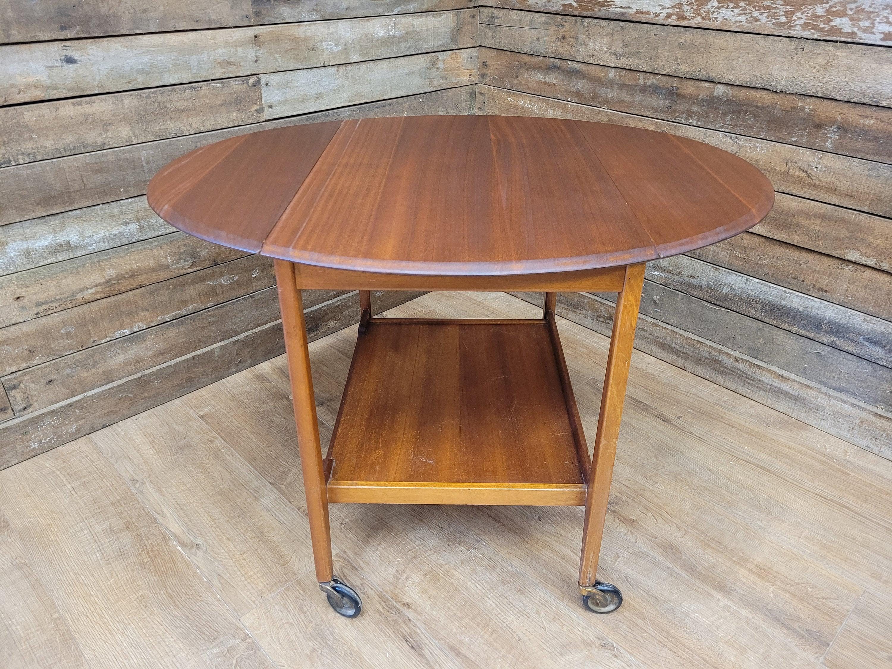 Mid Century Danish Inspired Oval Drop Leaf Teak Drinks Cocktail Trolley Retro