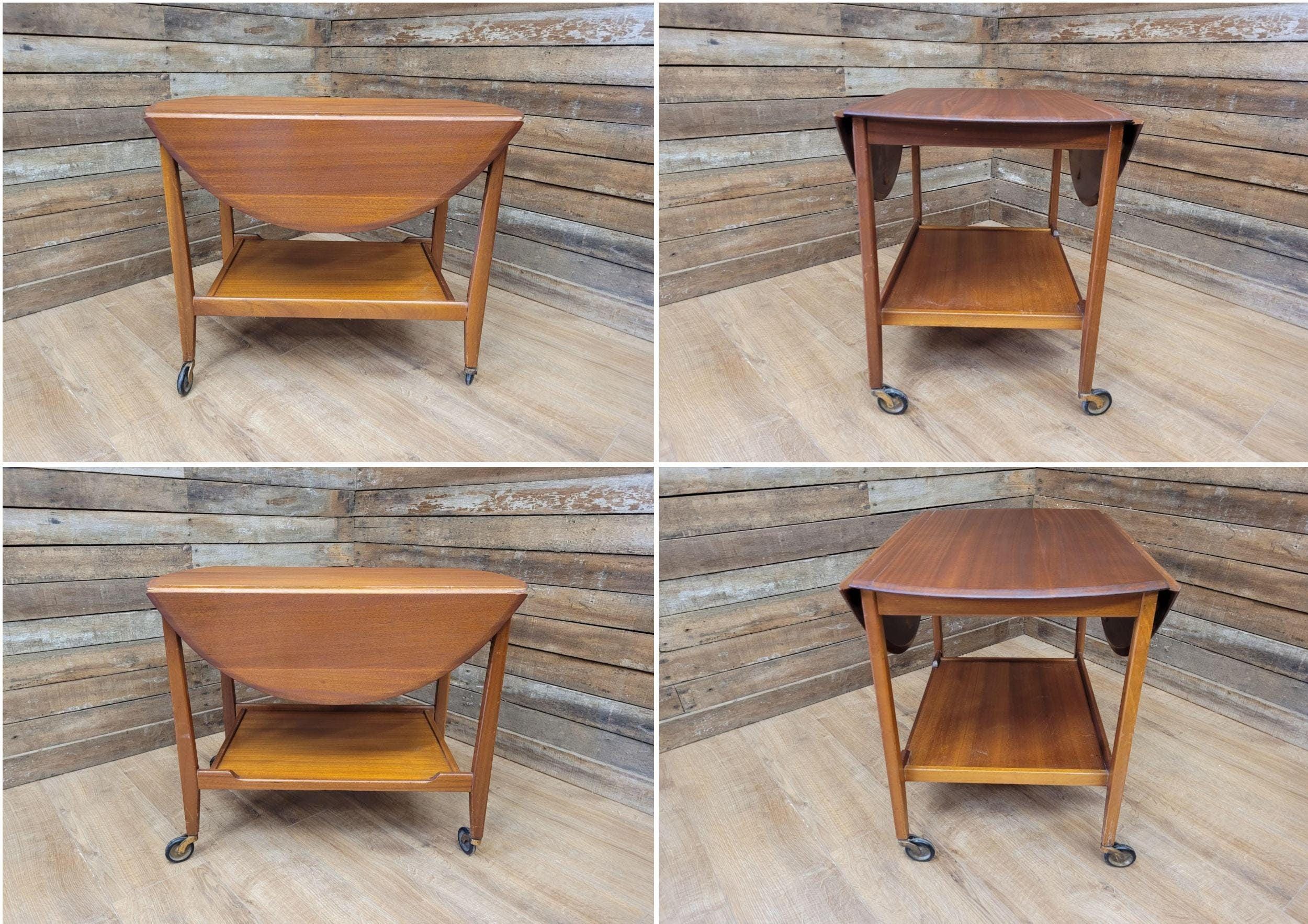 Mid Century Danish Inspired Oval Drop Leaf Teak Drinks Cocktail Trolley Retro