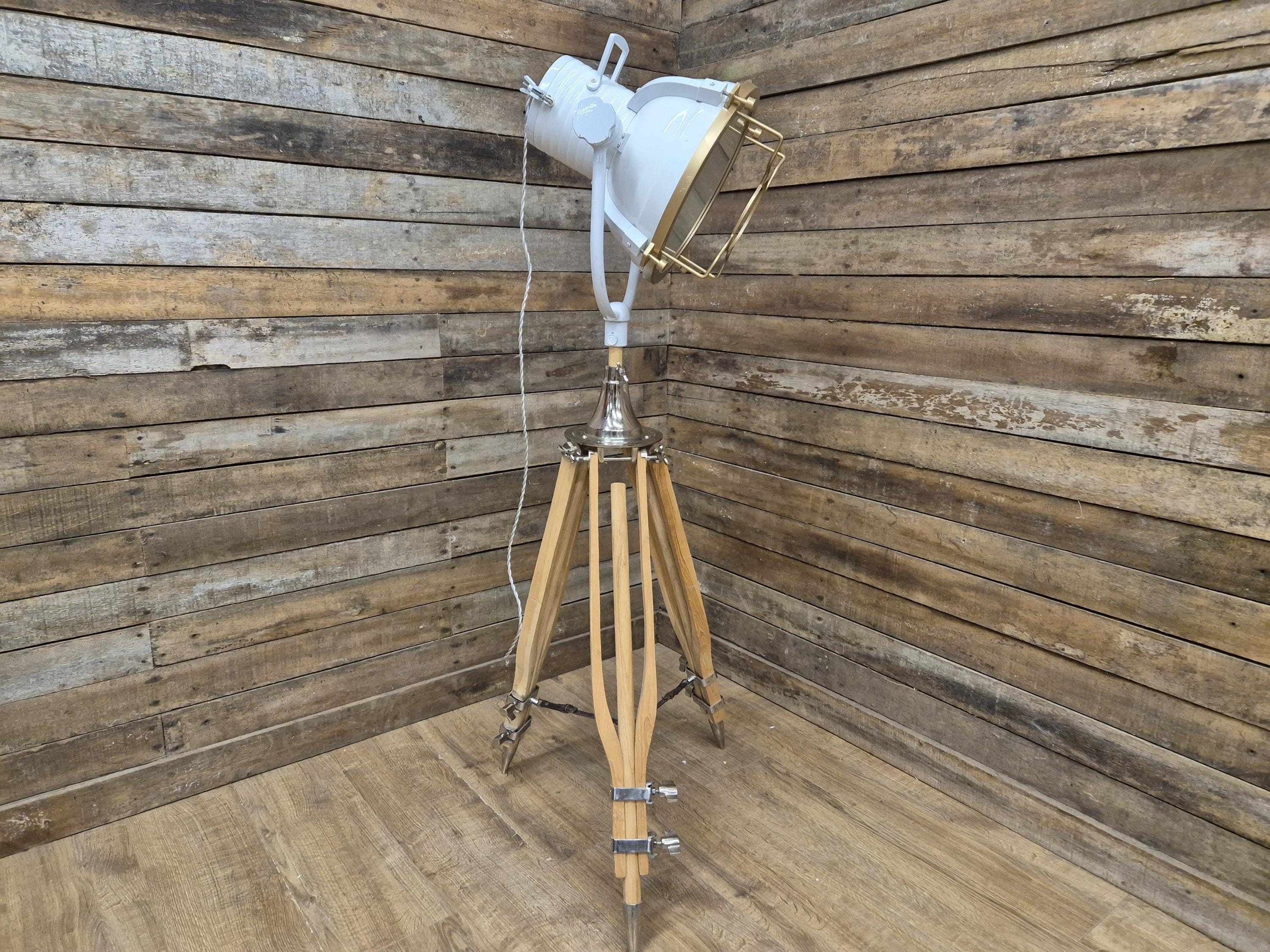 Vintage Lightly Distressed Tripod Floor Lamp Adjustable Height
