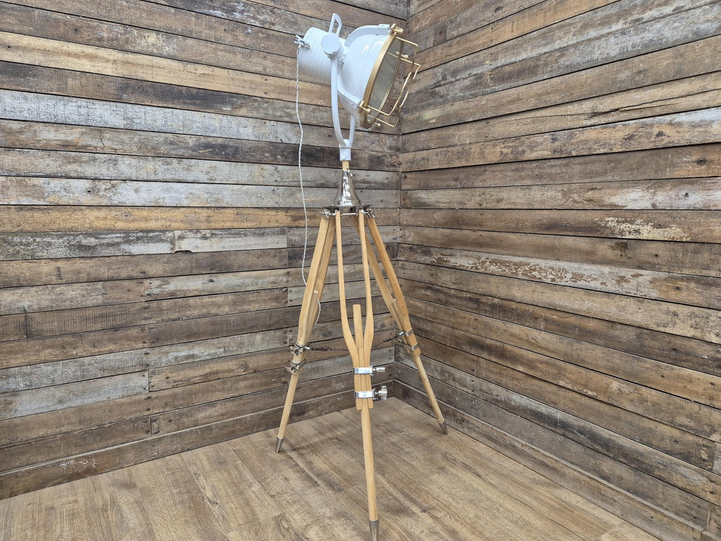 Vintage Lightly Distressed Tripod Floor Lamp Adjustable Height