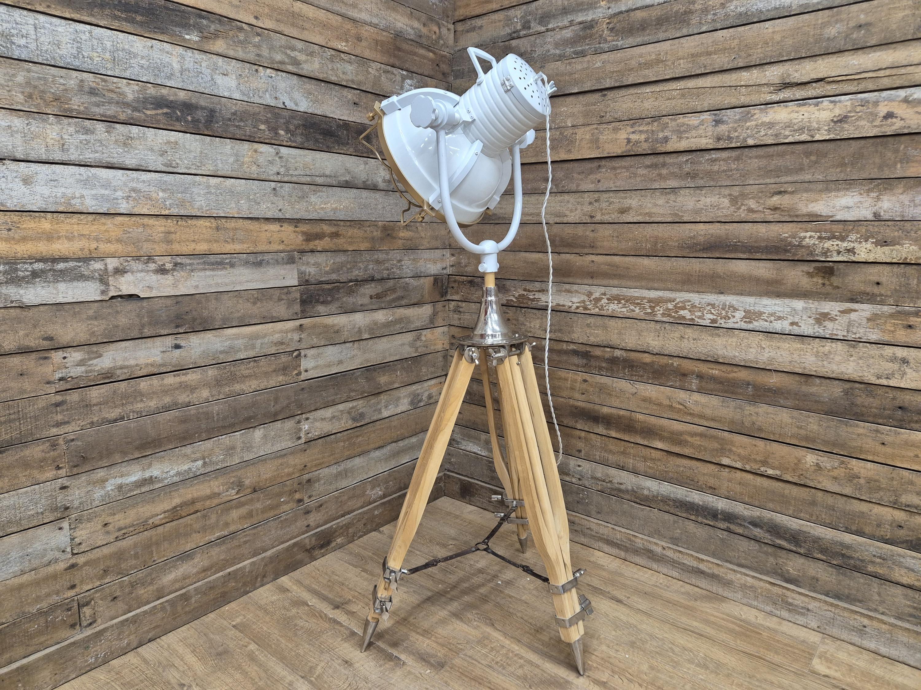 Vintage Lightly Distressed Tripod Floor Lamp Adjustable Height