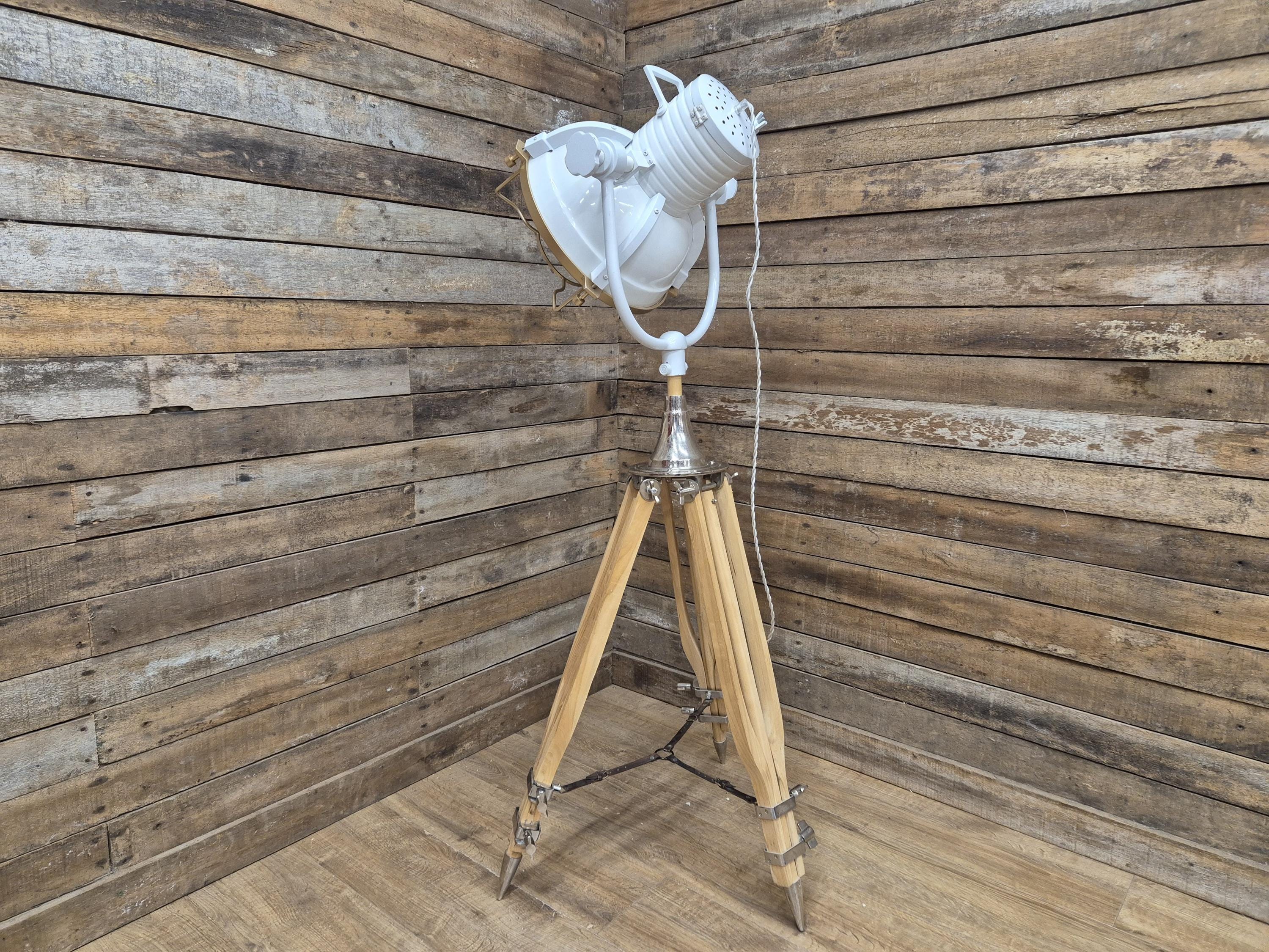 Vintage Lightly Distressed Tripod Floor Lamp Adjustable Height