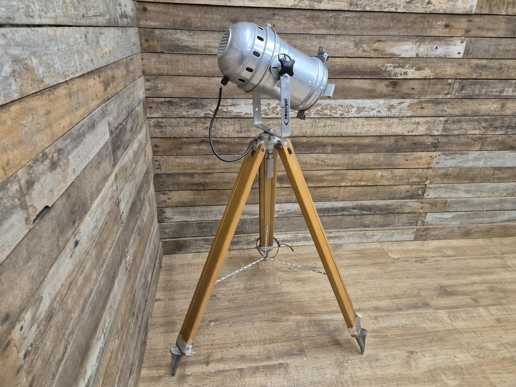 Vintage Tripod Floor Standing Prolight Spotlight Adjustable Height Distressed