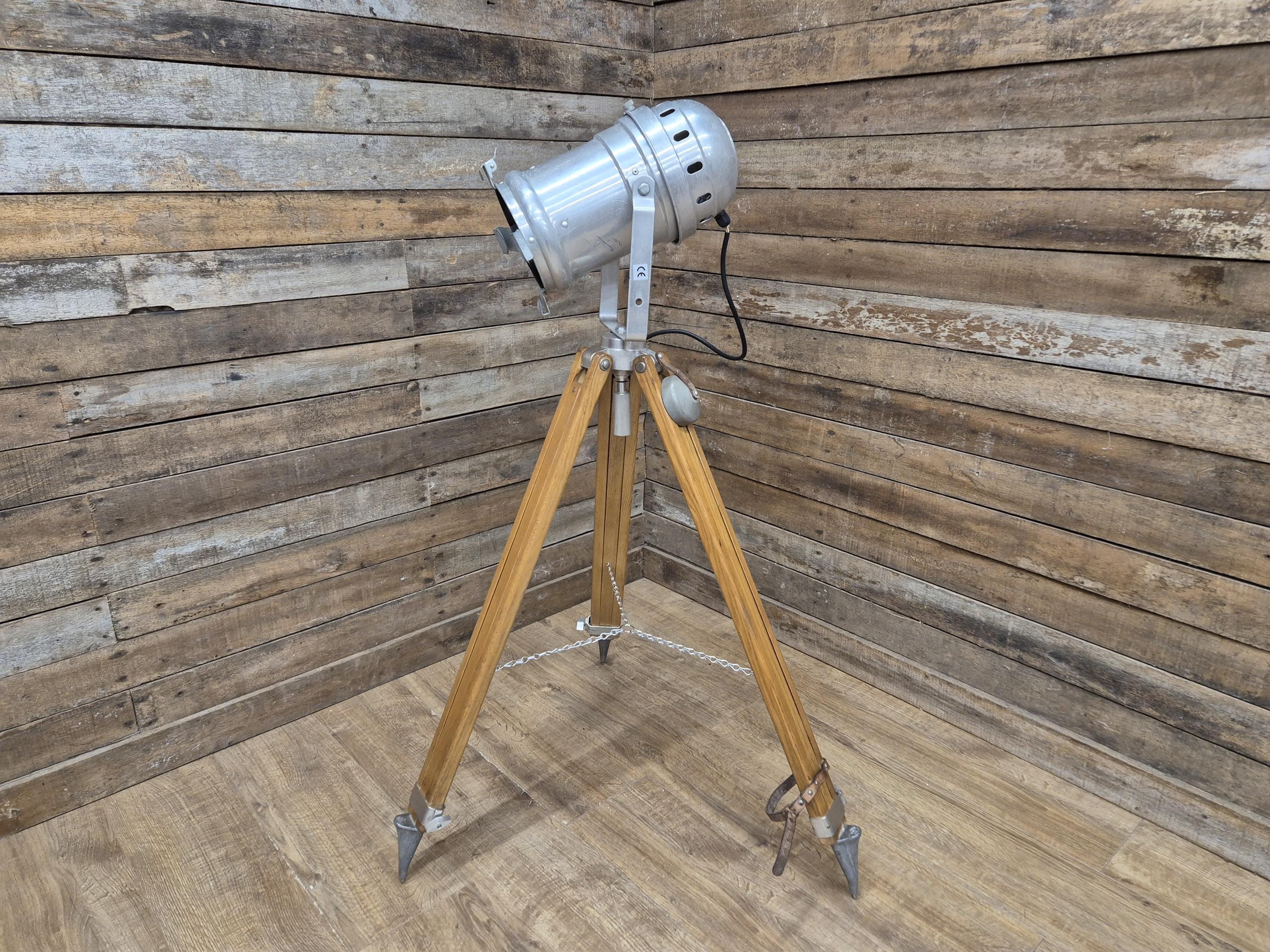 Vintage Tripod Floor Standing Prolight Spotlight Adjustable Height Distressed