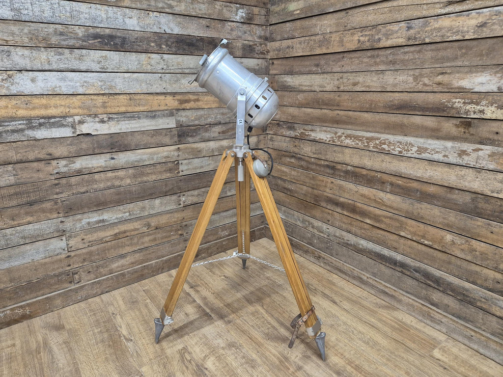 Vintage Tripod Floor Standing Prolight Spotlight Adjustable Height Distressed