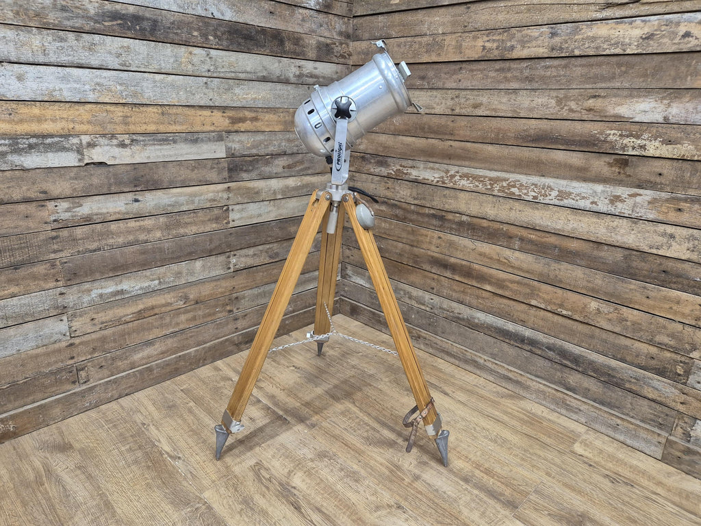 Vintage Tripod Floor Standing Prolight Spotlight Adjustable Height Distressed