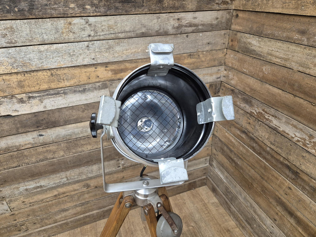 Vintage Tripod Floor Standing Prolight Spotlight Adjustable Height Distressed