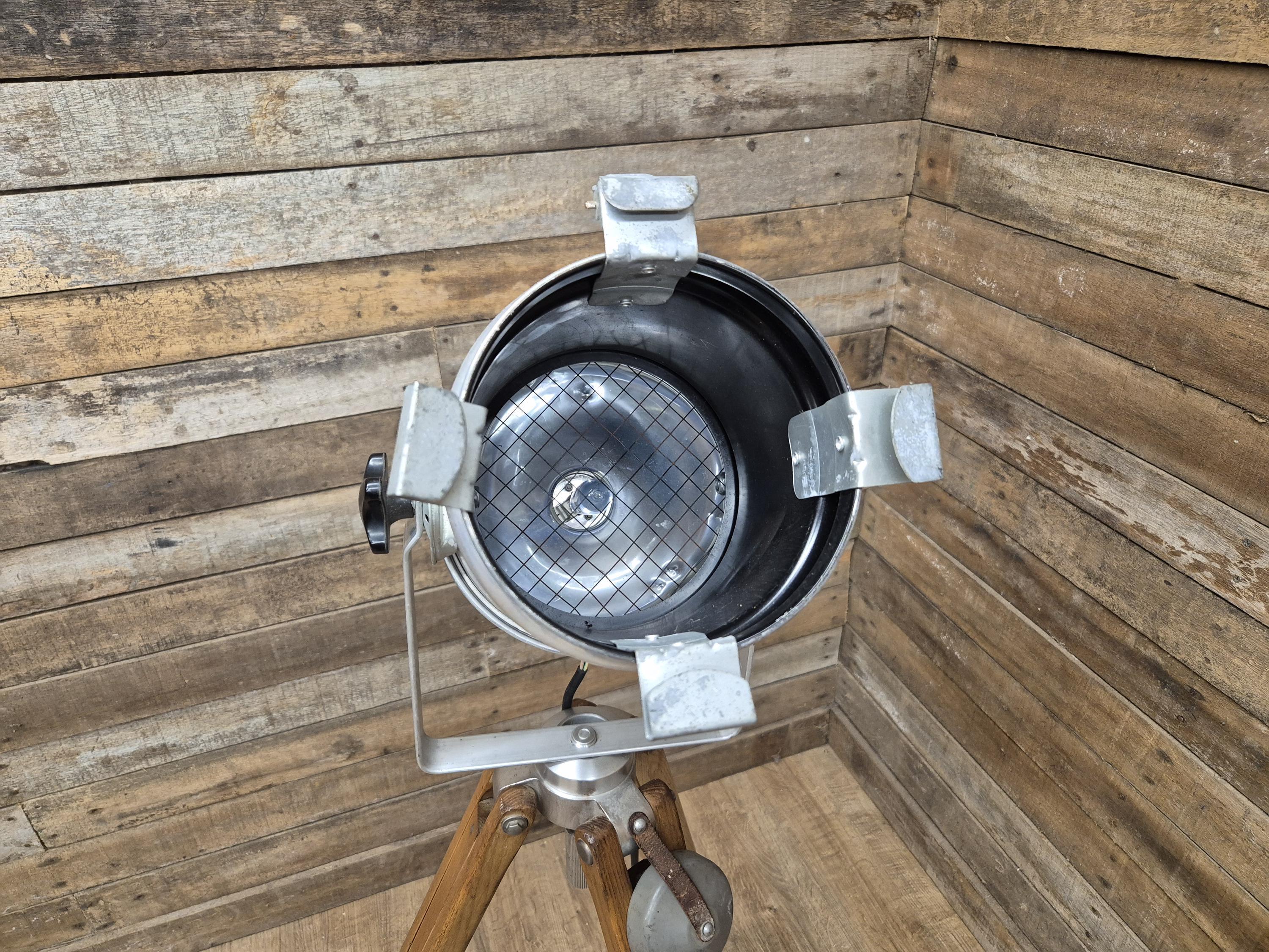 Vintage Tripod Floor Standing Prolight Spotlight Adjustable Height Distressed