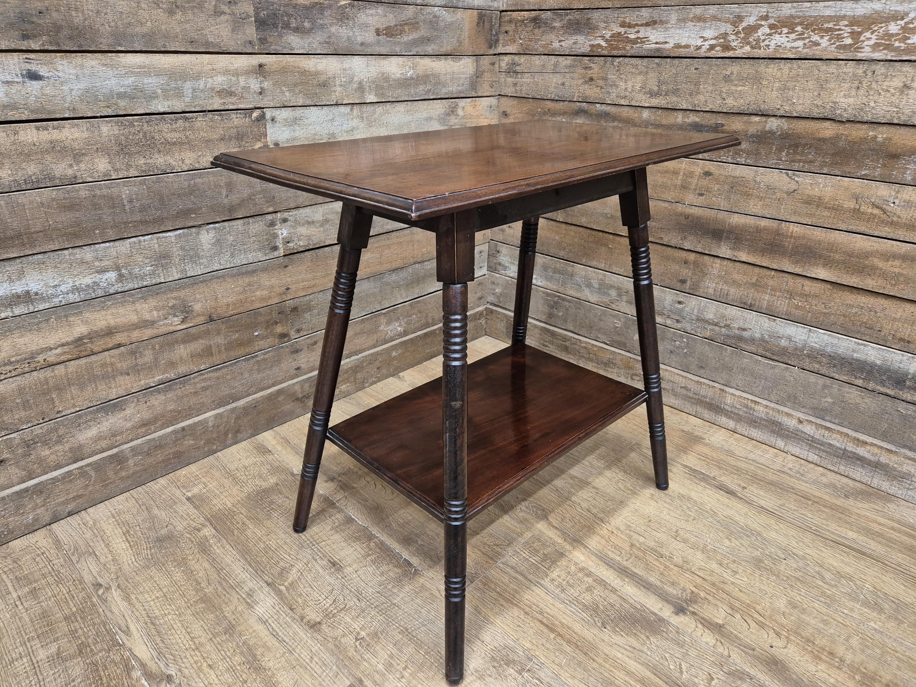 Antique Arts & Craft Flame Mahogany Hall Table Plant Stand Wine Table