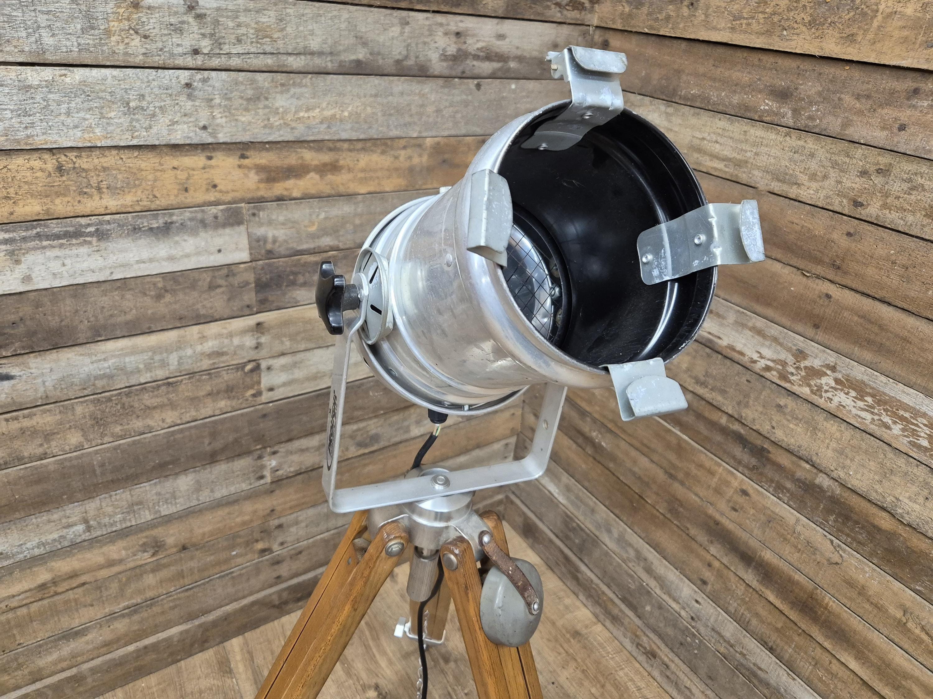 Vintage Tripod Floor Standing Prolight Spotlight Adjustable Height Distressed