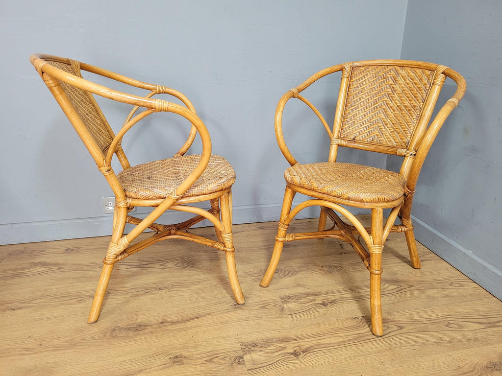Pair Of Mid Century Wicker Retro Chic Cane Seats Bucket Tub Egg Rattan Chairs