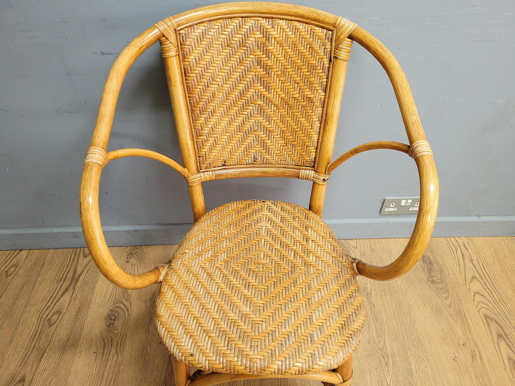 Pair Of Mid Century Wicker Retro Chic Cane Seats Bucket Tub Egg Rattan Chairs