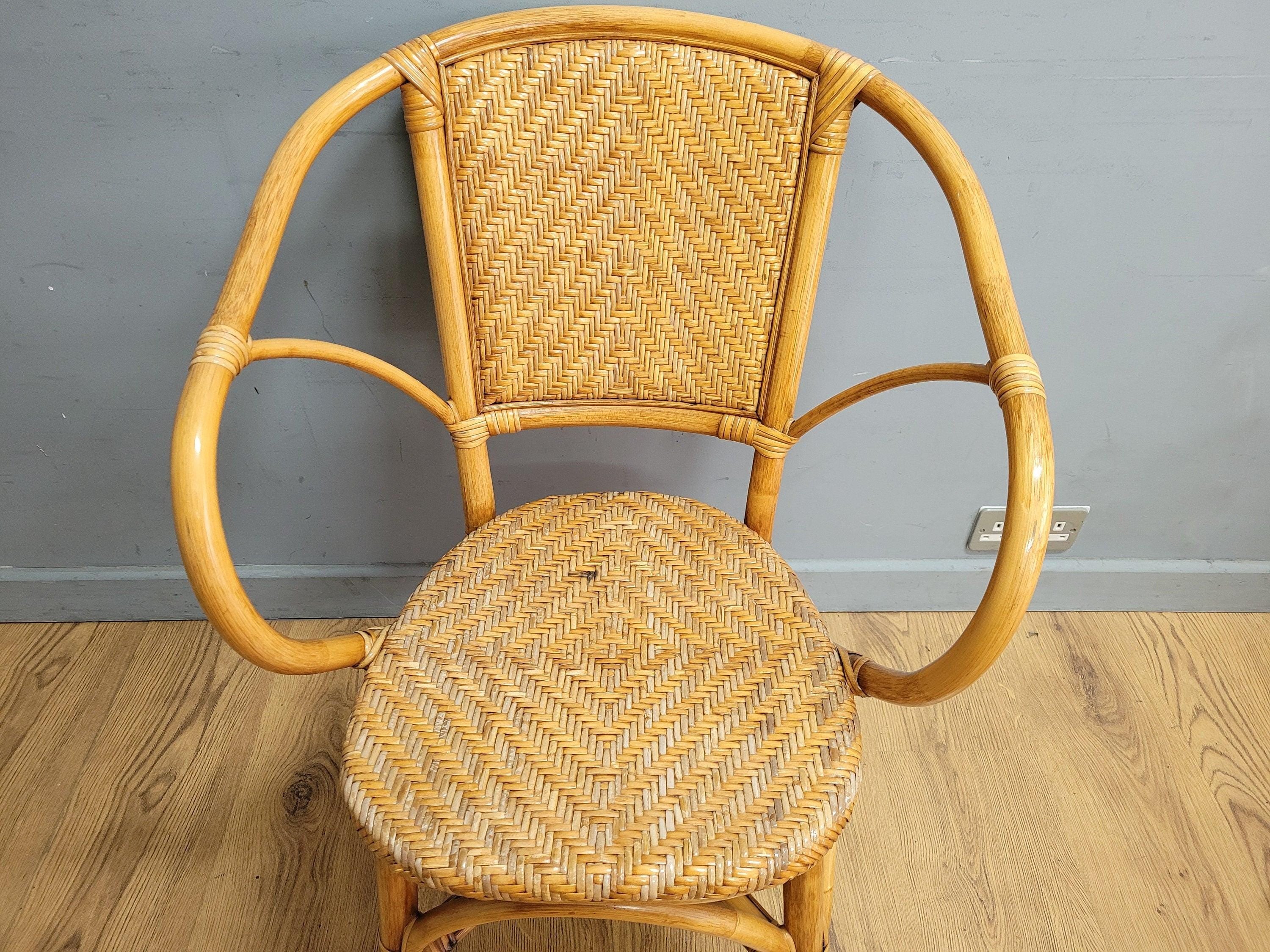 Pair Of Mid Century Wicker Retro Chic Cane Seats Bucket Tub Egg Rattan Chairs