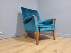 Mid Century Teak Trimmed Armchair Newly Upholstered Button Backed Retro Chic