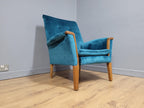 Mid Century Teak Trimmed Armchair Newly Upholstered Button Backed Retro Chic