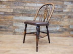 Vintage Country House Brown Leather Padded Seat Wheel Back Bedroom Hall Chair