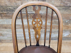 Vintage Country House Brown Leather Padded Seat Wheel Back Bedroom Hall Chair