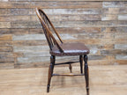 Vintage Country House Brown Leather Padded Seat Wheel Back Bedroom Hall Chair