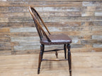 Vintage Country House Brown Leather Padded Seat Wheel Back Bedroom Hall Chair