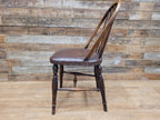 Vintage Country House Brown Leather Padded Seat Wheel Back Bedroom Hall Chair