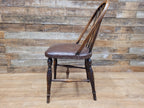Vintage Country House Brown Leather Padded Seat Wheel Back Bedroom Hall Chair