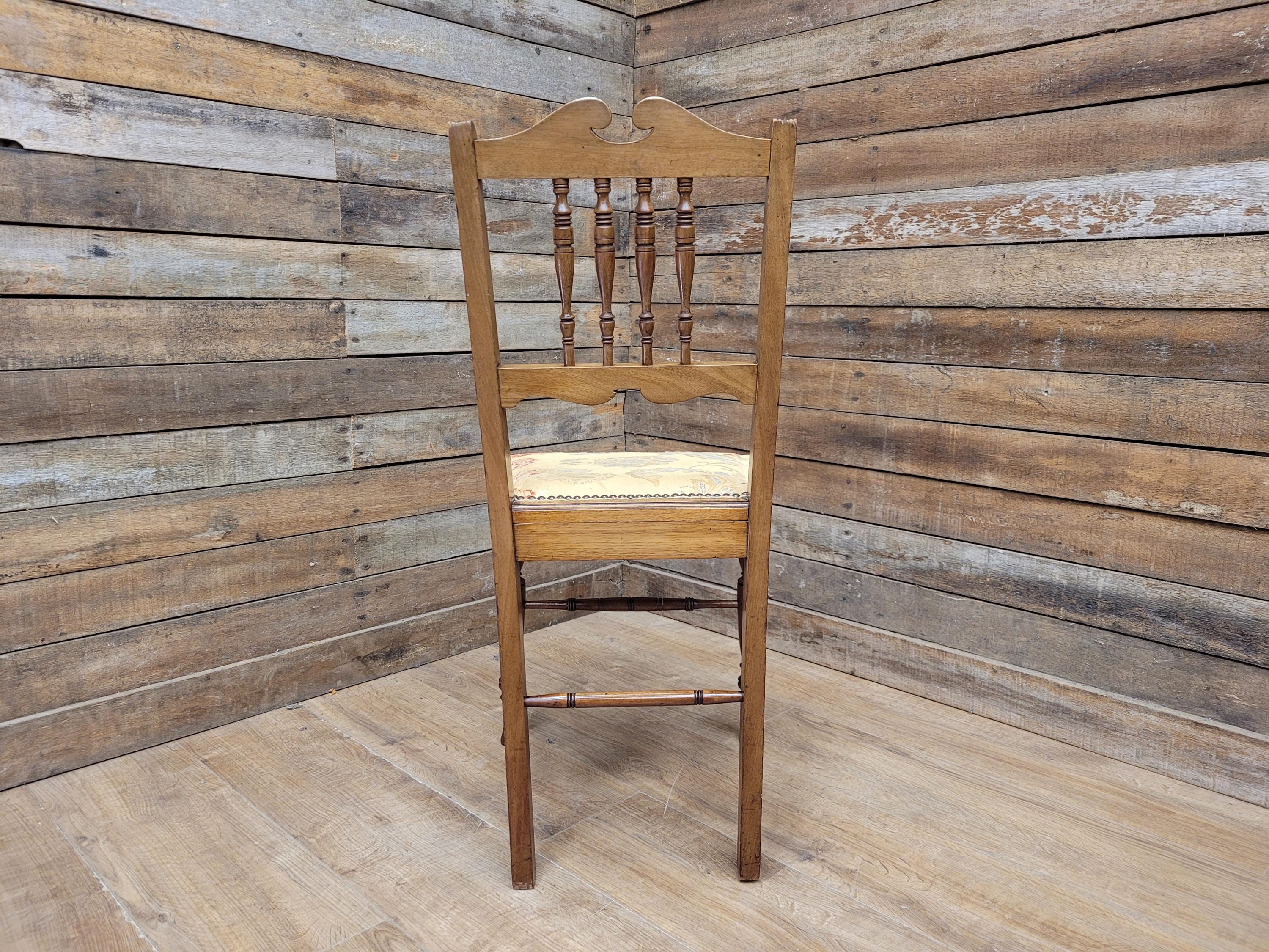 Antique Edwardian Hall Bedroom Chair Spindle Backed Floral Seat Fabric
