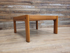 Mid Century Teak & Smoked Glass Square Coffee Table Rounded Corner Legs 1970s