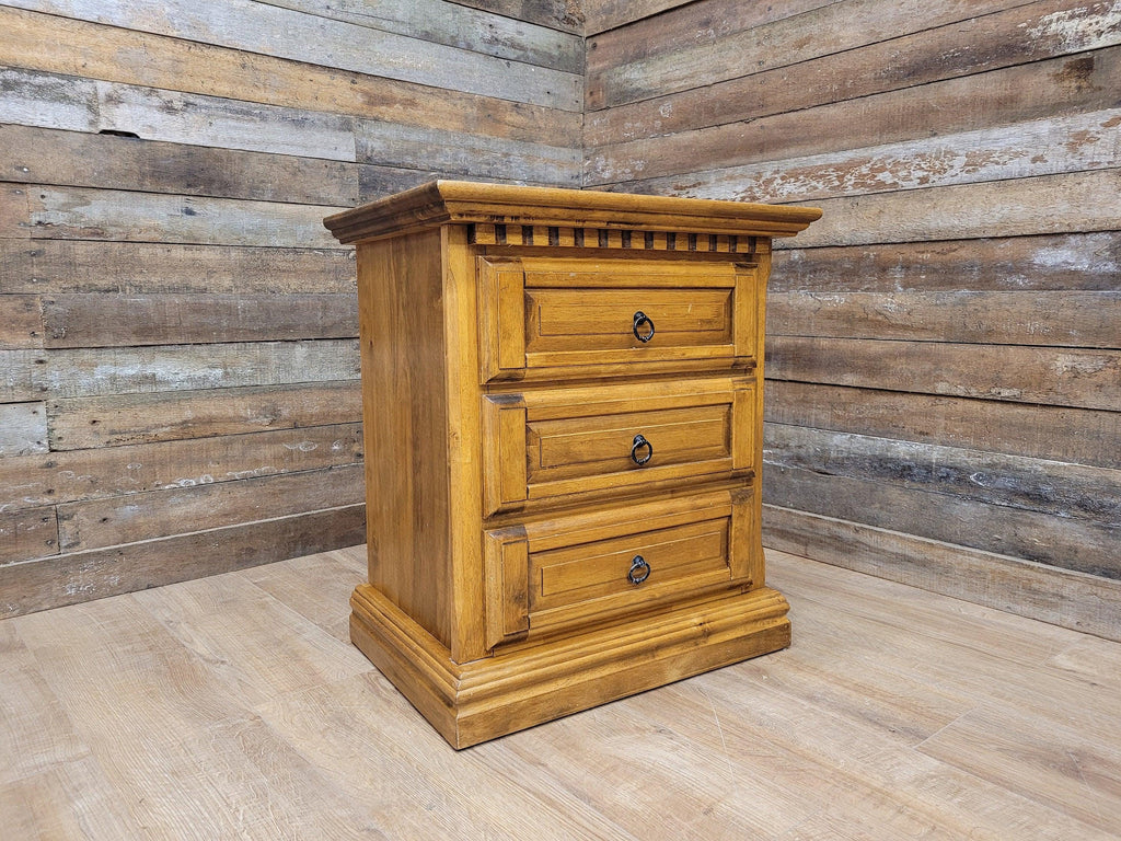 Vintage Rustic Pine Mexican Style Three Drawer Storage Chest