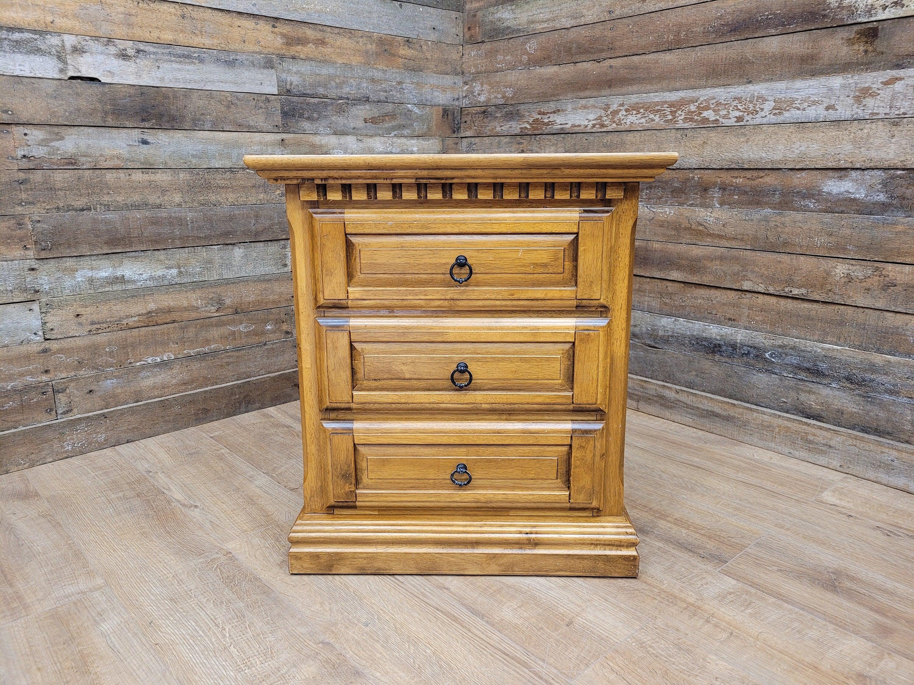 Vintage Rustic Pine Mexican Style Three Drawer Storage Chest